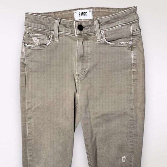 Paige Hoxton Slim Crop Jeans Sage Green Distressed Raw Hem Size 24 - Picture 3 of 10